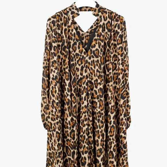 Blumarine PF/21 Leopard-Print Cut-Out Pleated Mini Dress - Picture 2 of 12